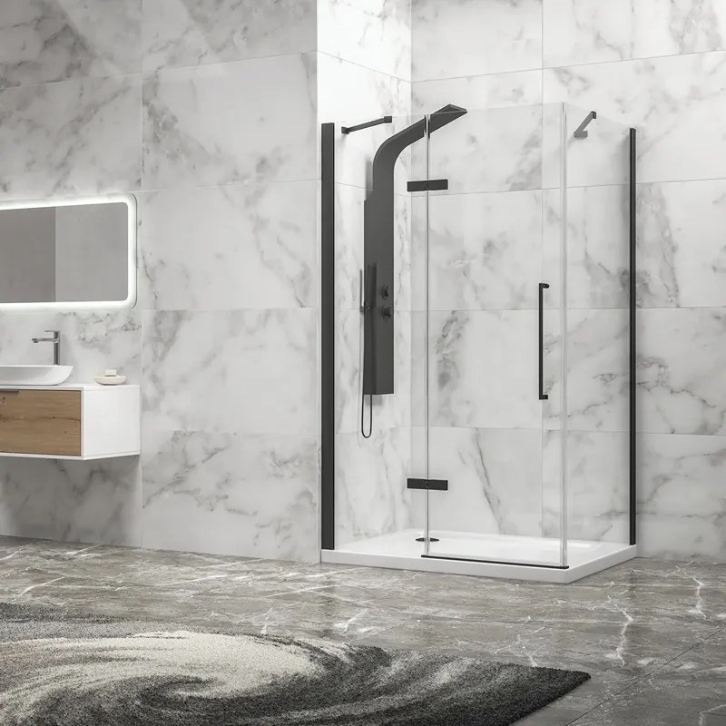 Kamalu - Box doccia 80x70 telaio nero porta battente 70cm laterale fisso 80cm | KT5000N