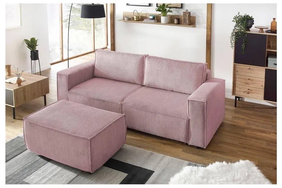 Sgabello in velluto a coste rosa chiaro Nihad - Bobochic Paris