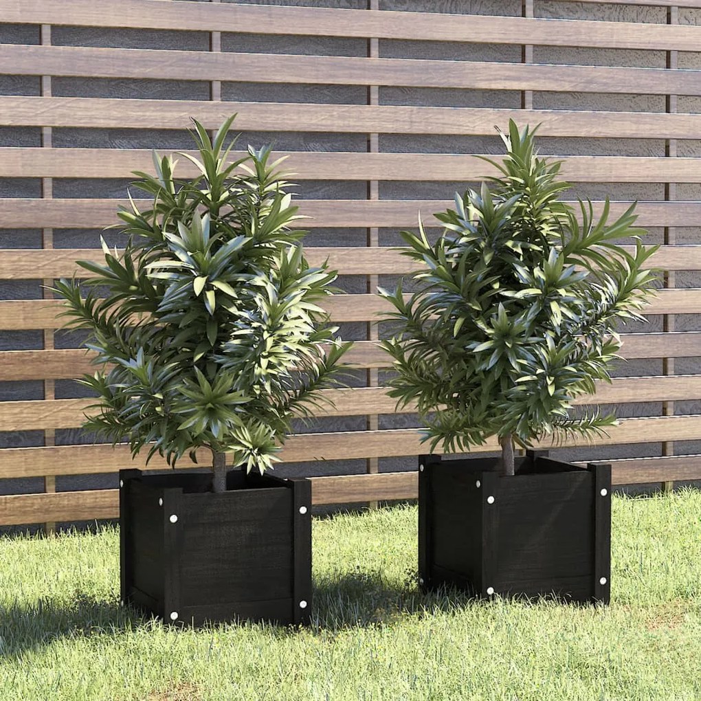 Fioriere Da Giardino 2 Pz Nere 31x31x31 Cm İn Massello Di Pino /