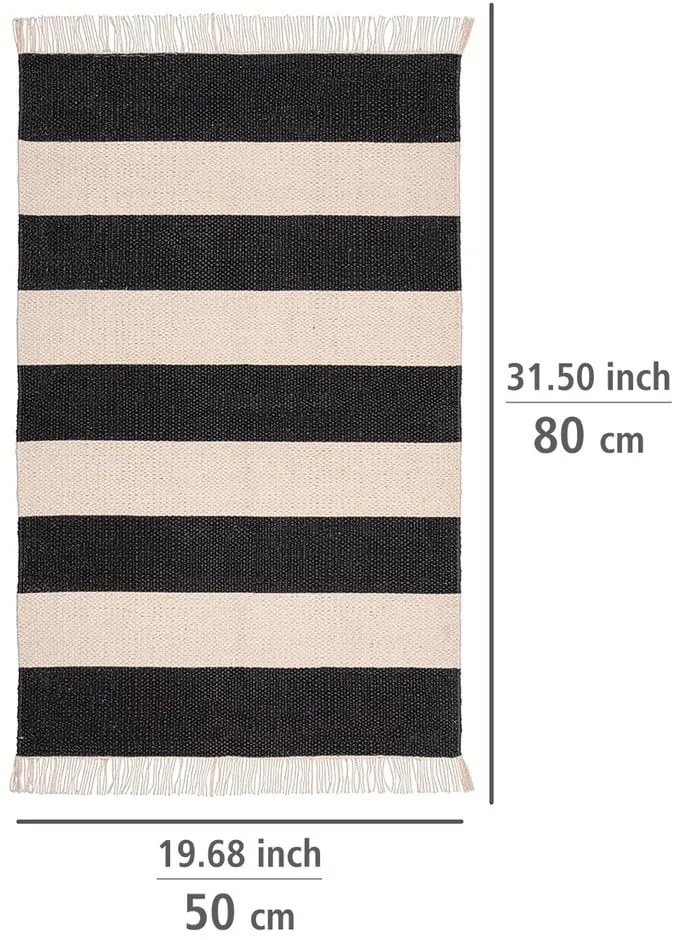 Tappeto da bagno in cotone riciclato nero e beige , 50 x 80 cm Kasi - Wenko