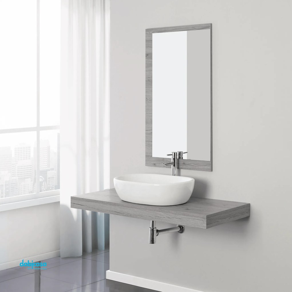 Mobile Bagno Sospeso "Shelf" Da 120 Cm Composto Da Un Mensolone Top Lavabo E Specchio Finitura Cemento