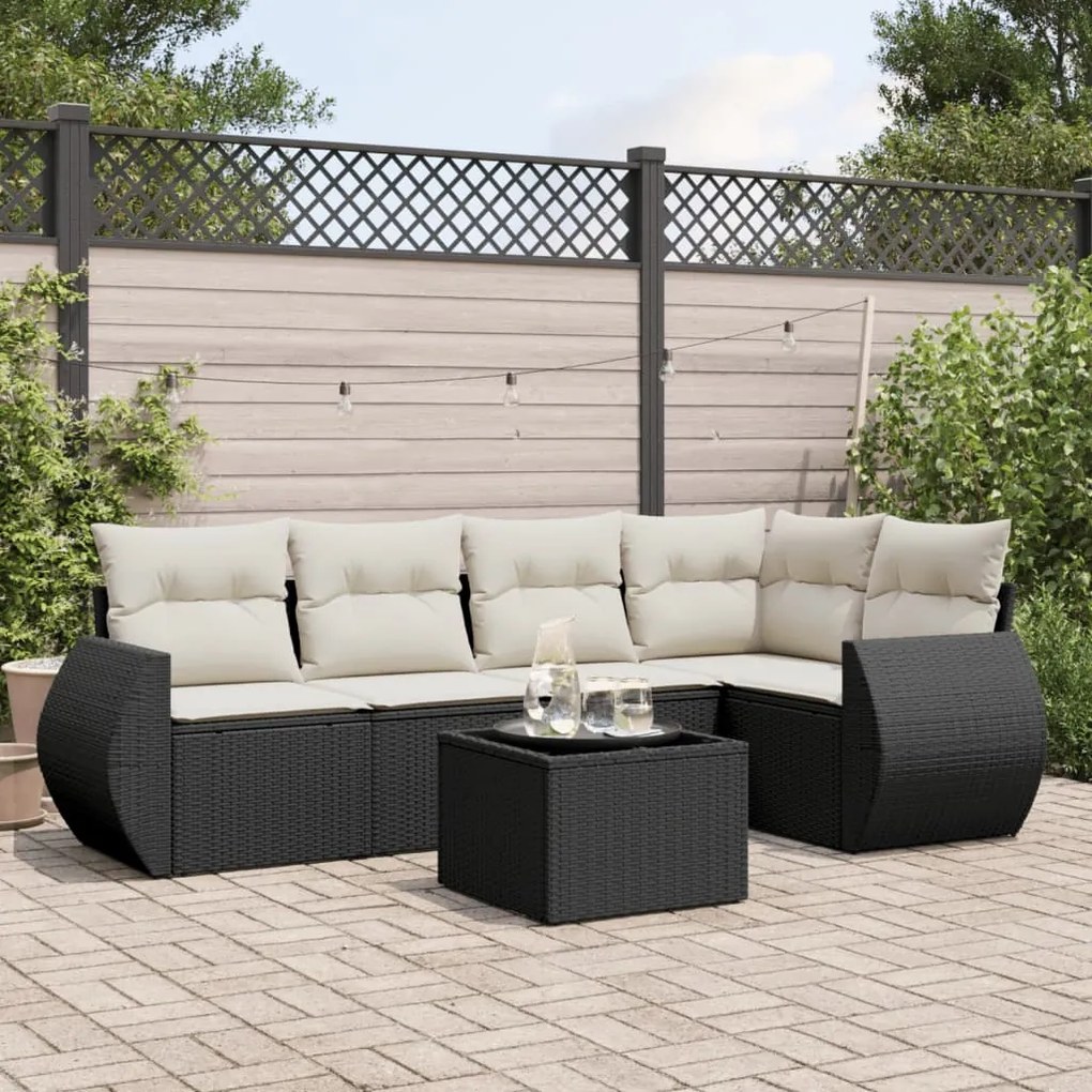 Set divano da giardino 6 pz con cuscini nero in polyrattan