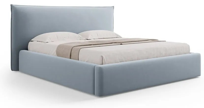 Letto matrimoniale imbottito azzurro con contenitore e doghe 140x200 cm Elio - Milo Casa