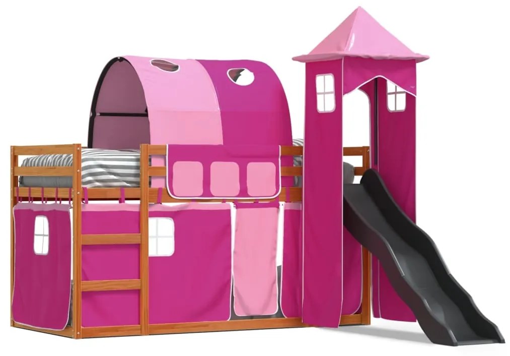 Letto A Castello Con Scivolo E Tende Rosa 80x200 Cm /