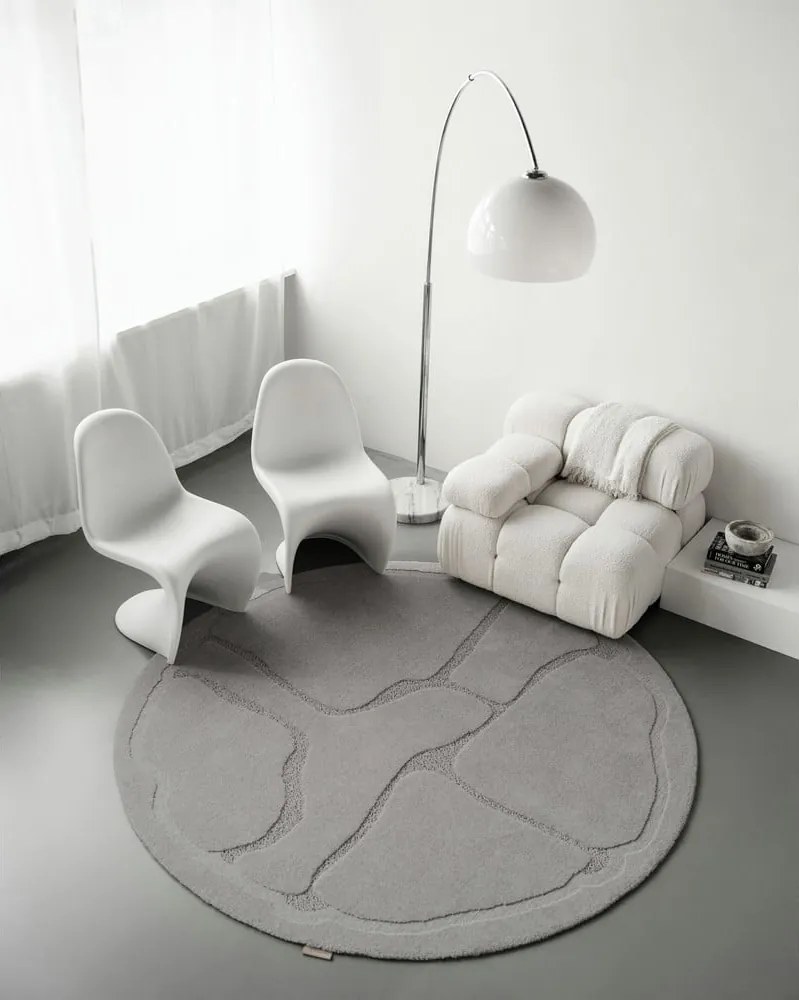 Tappeto rotondo in lana grigia ø 160 cm Morphic Organica - Agnella