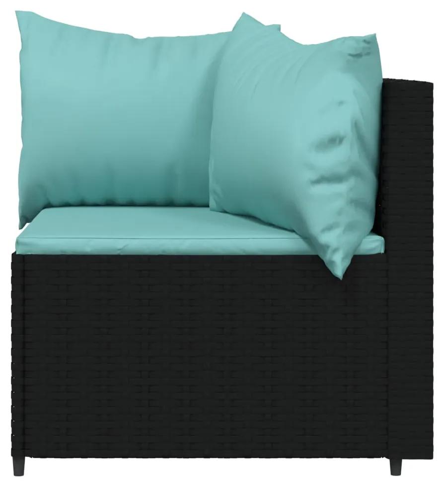 Set divani da giardino 3 pz con cuscini nero in polyrattan