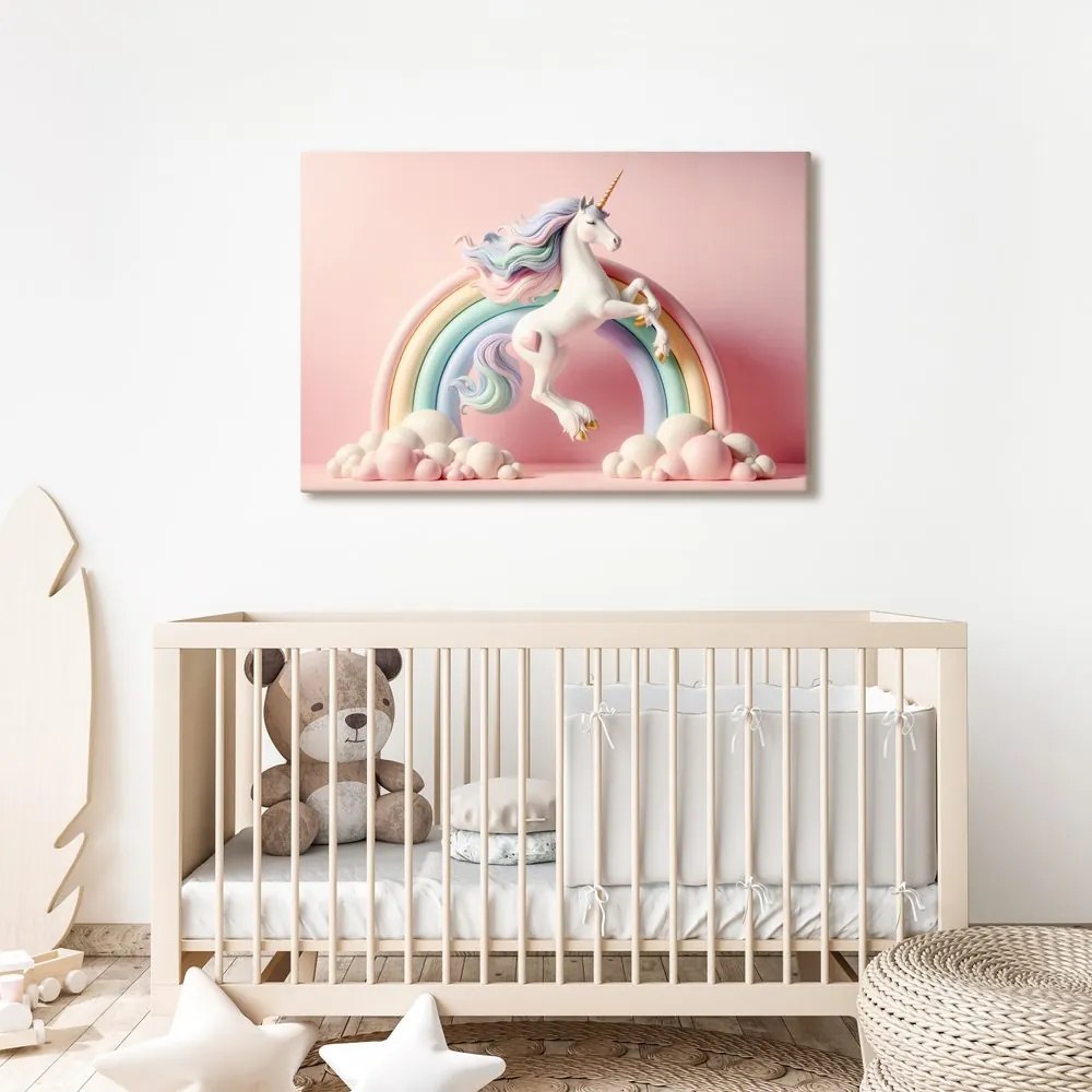 Quadro su tela – Unicorno magico con arcobaleno