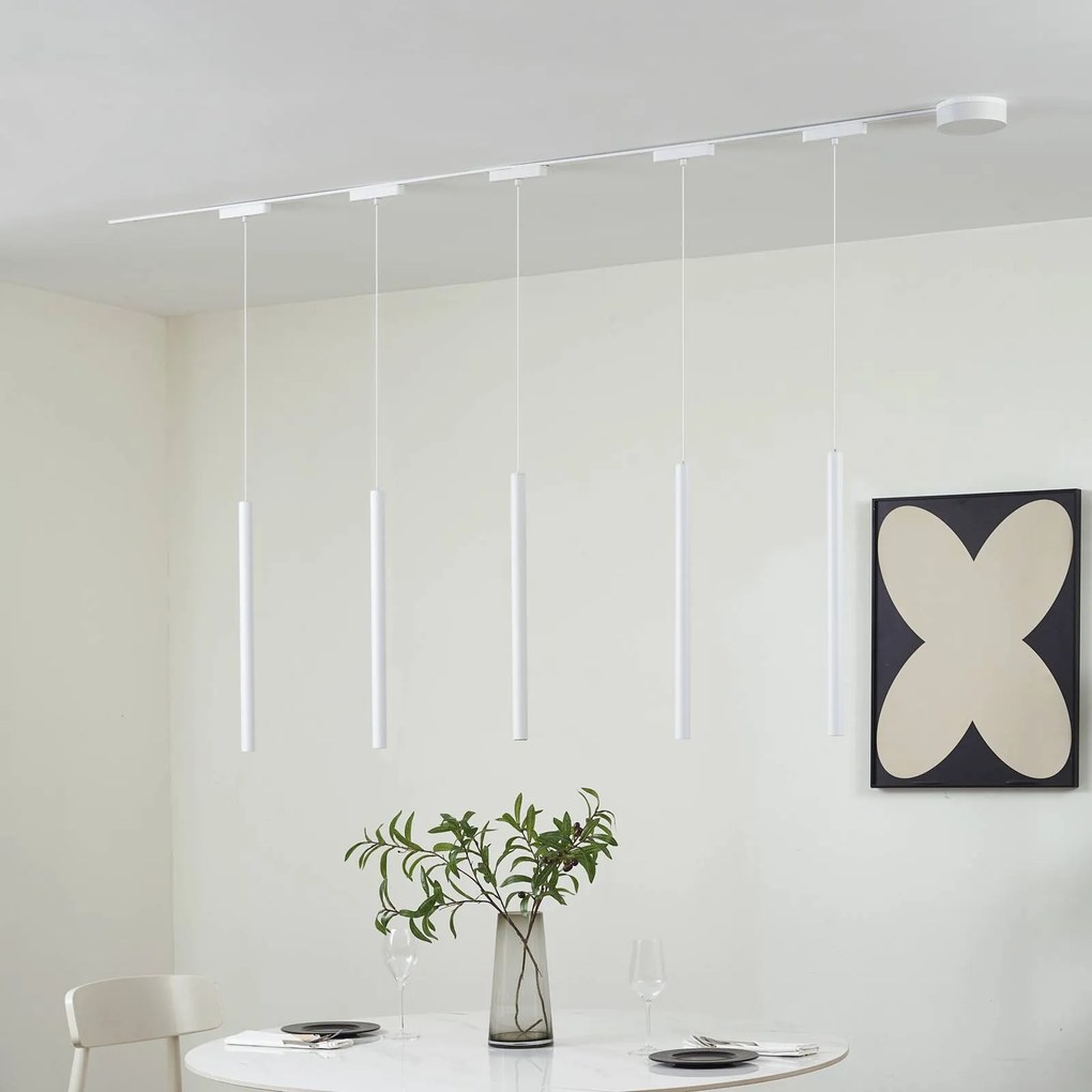 Lindby Sistema a binario 48V Lumaro, pendente, lampadina tubolare, a 5 luci, bianco,