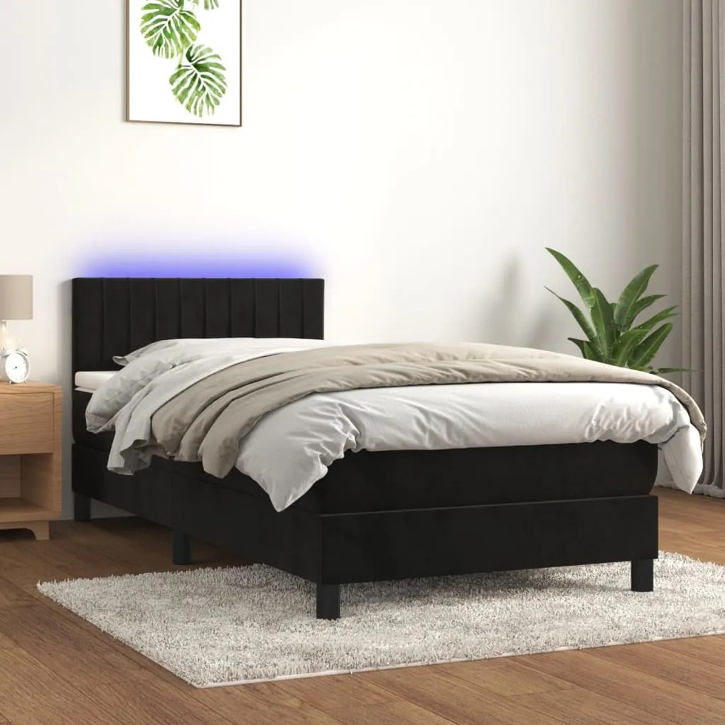 Letto A Molle Con Materasso E Led Nero 90x200 Cm İn Velluto /