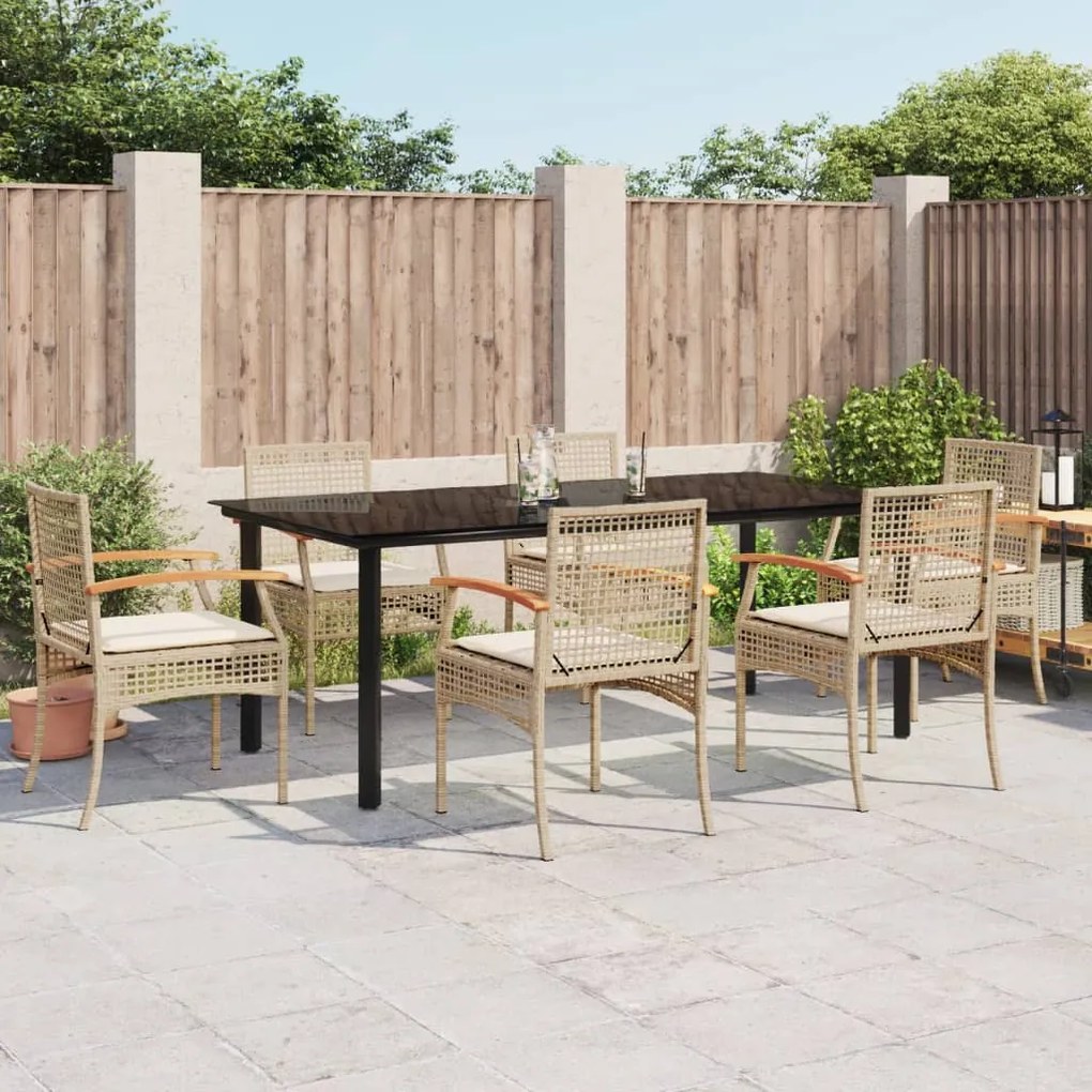 Set da pranzo da giardino 7 pz con cuscini beige in polyrattan