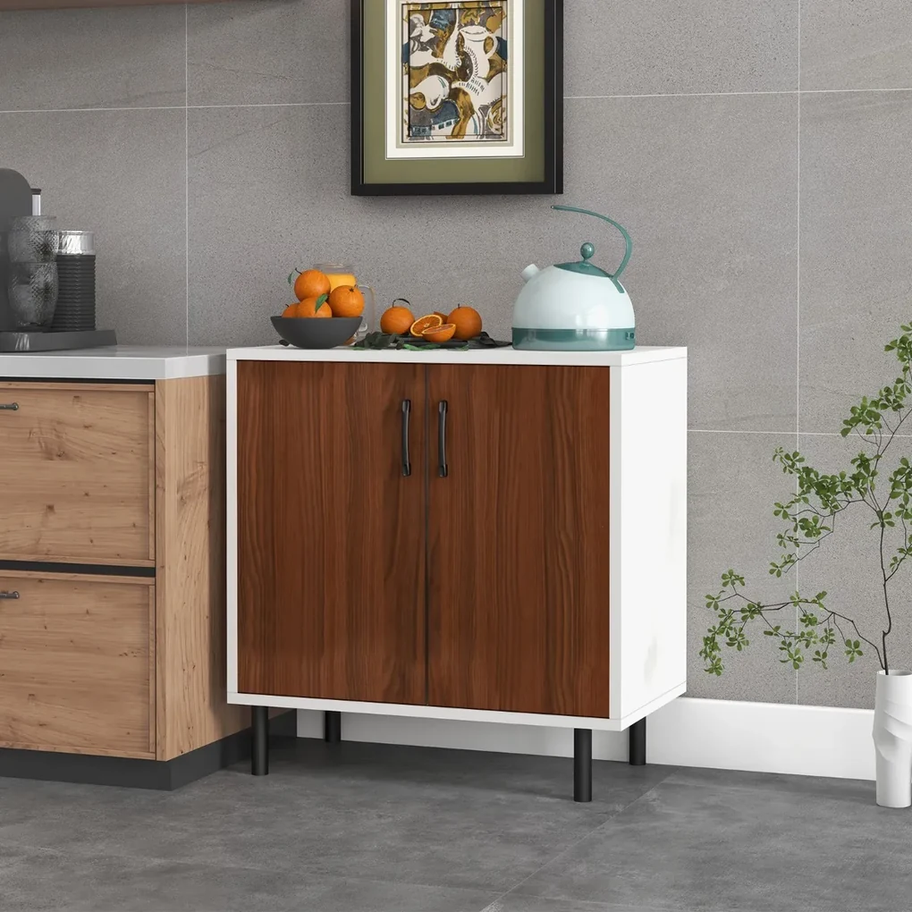 Costway Credenza cucina in legno con 2 ante ripiano regolabile a 5  posizioni, Mobile buffet portaoggetti Noce