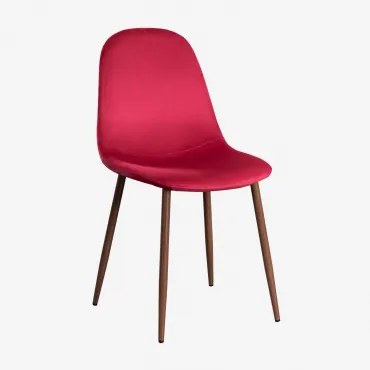Sedia in Velluto Glamm Rosso & Legno scuro - Sklum