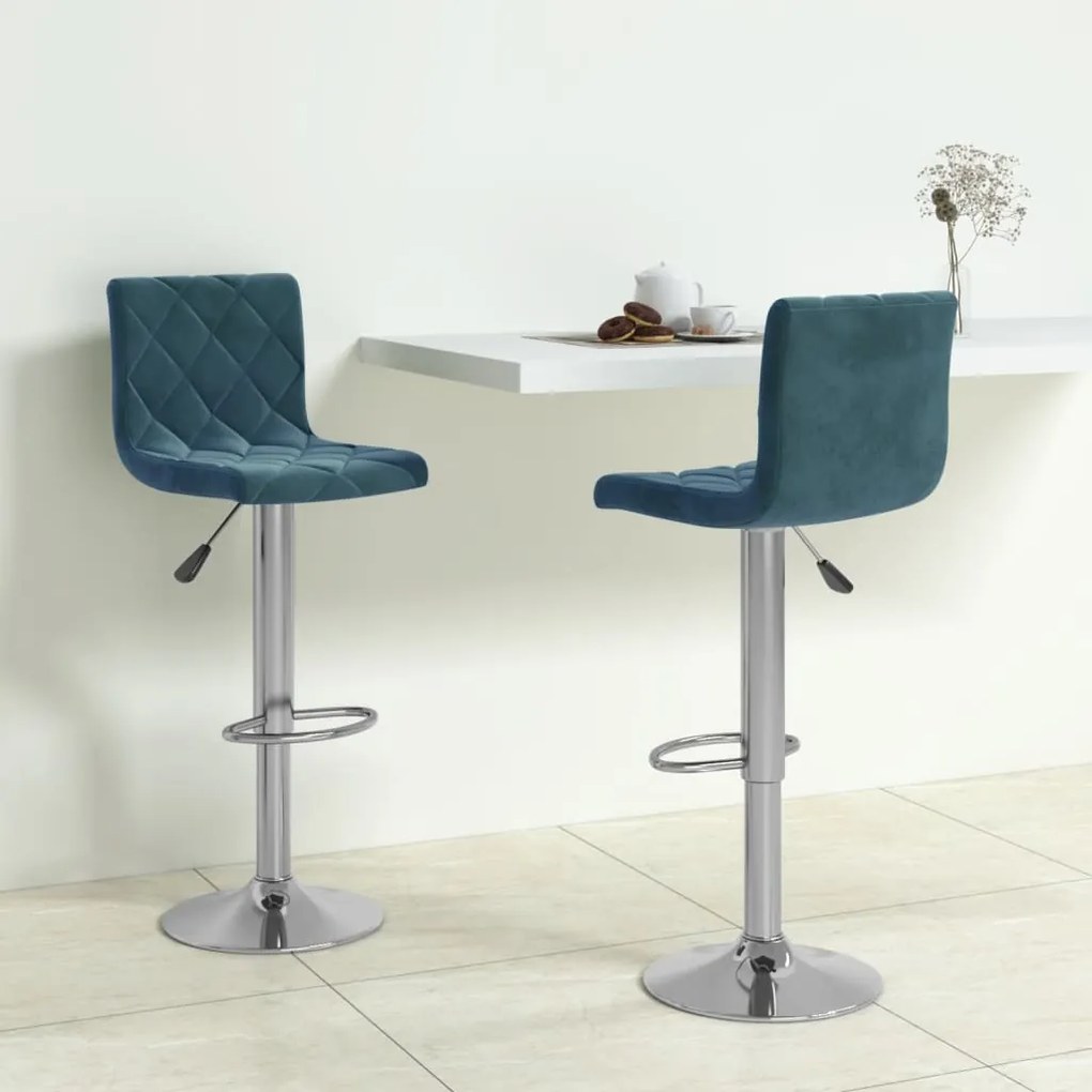 Sgabelli Da Bar 2 Pz Blu İn Velluto /