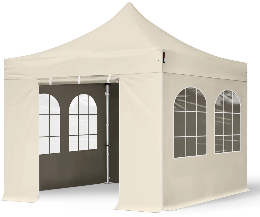 TOOLPORT 3x3m gazebo pieghevole PES con laterali (finestre), PROFESSIONAL alluminio, crema - (600141)