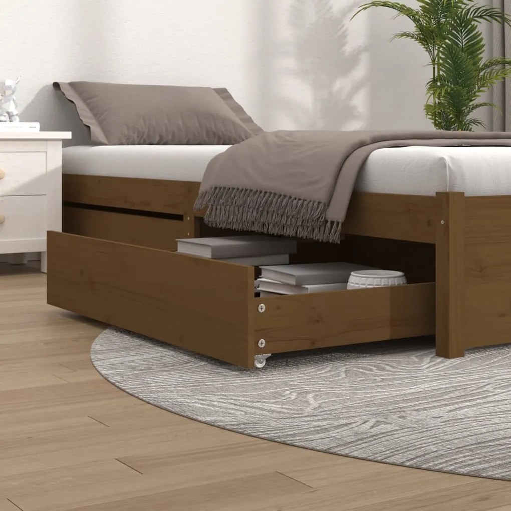 Cassetti Per Letto 2pz Marrone Ambra İn Legno Massello Di Pino /