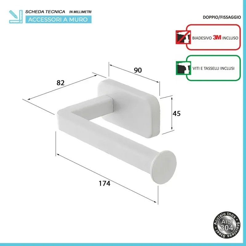 Set 4pz con appendino, porta rotolo e 2 porta salviette a muro in acciaio bianco Cubik