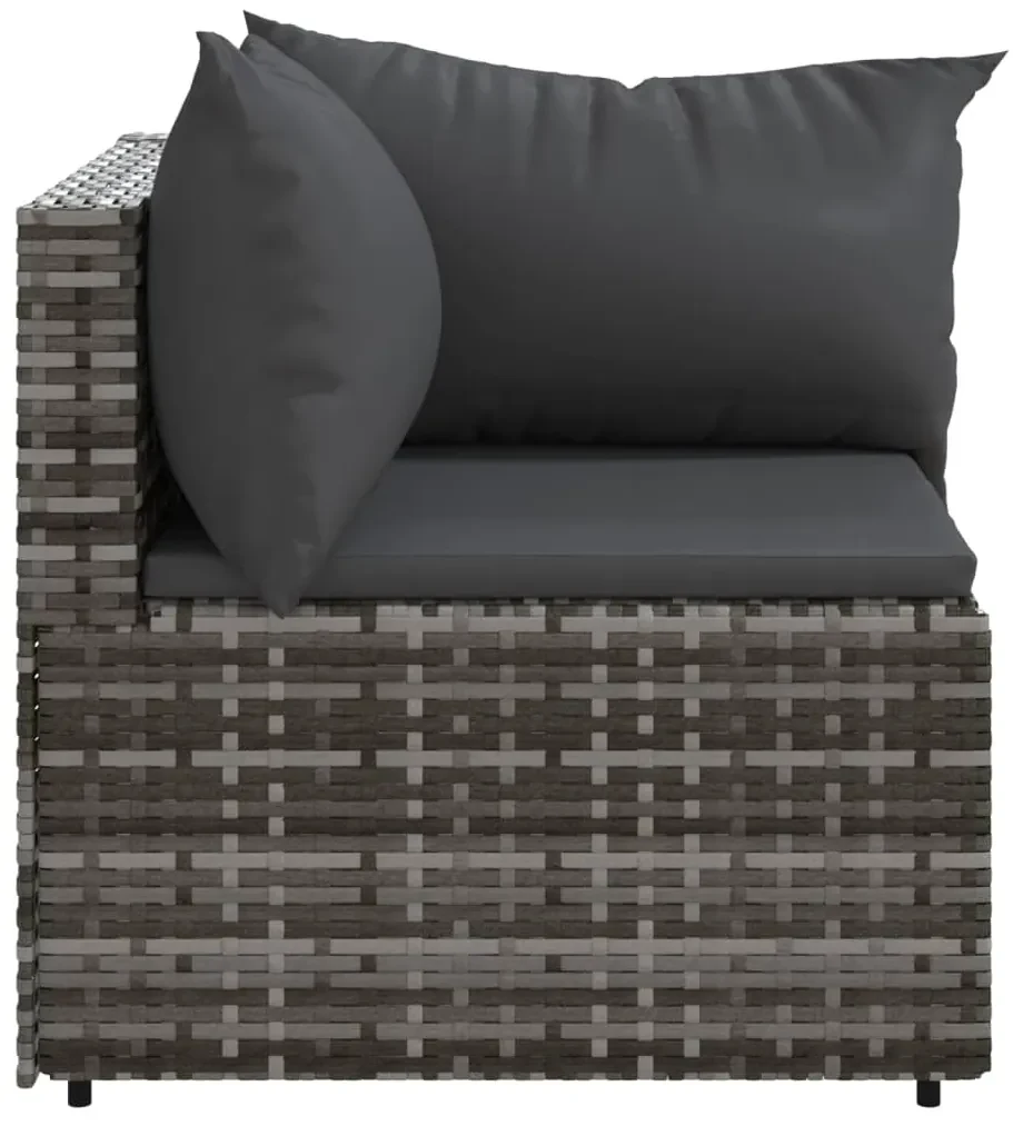 Divano angolare da giardino con cuscini in polyrattan grigio