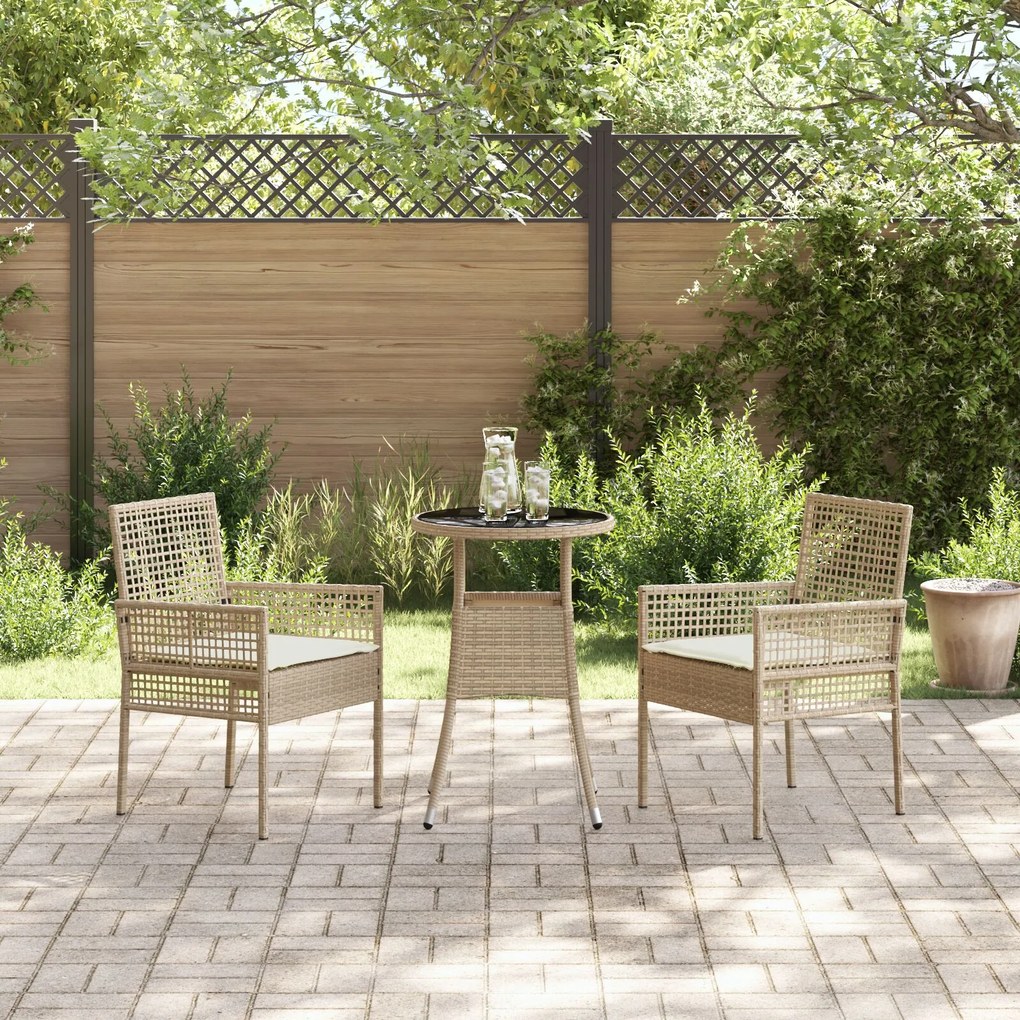 Set da pranzo per giardino 3 pezzi  beige polyrattan