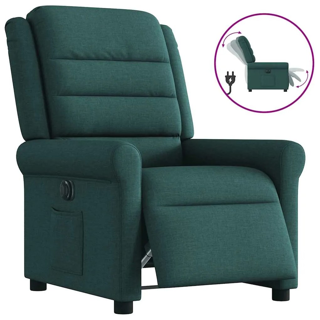 Poltrona Elettrica Reclinabile Verde Scuro İn Tessuto /