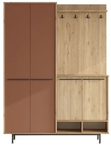 Mobile Ingresso Multiripiano Con Scarpiera E Appendiabiti Whisper Effetto Legno E Rosso