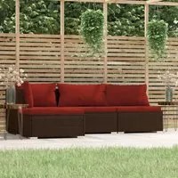 Set Divani da Giardino 4 pz con Cuscini in Polyrattan Marrone 317545