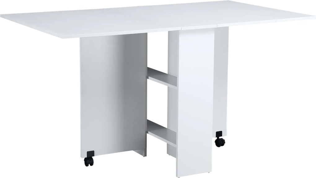 Tavolo Pieghevole Salvaspazio in Legno Bianco con Ruote...