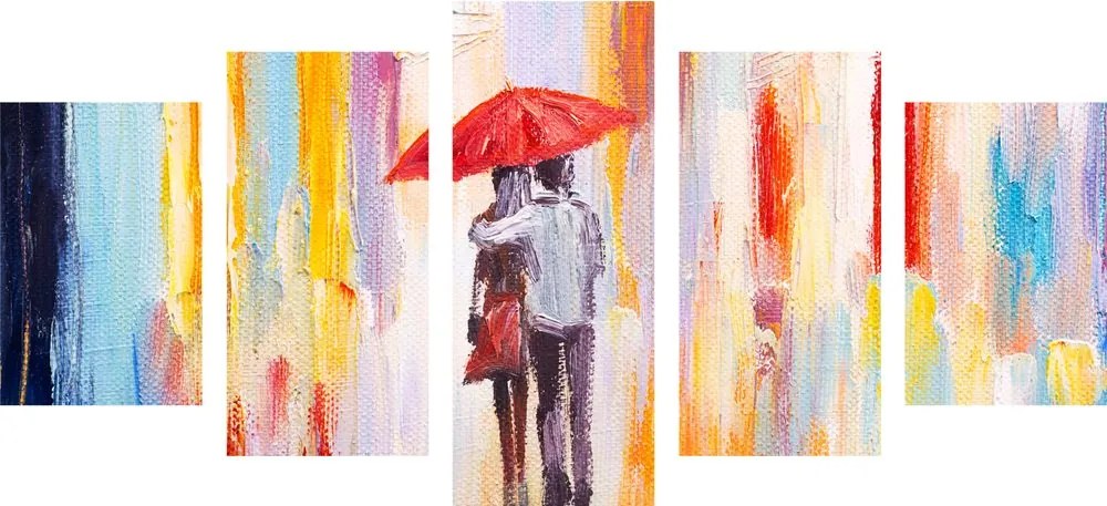 Quadri 5 pezzi – Passeggiata sotto la pioggia