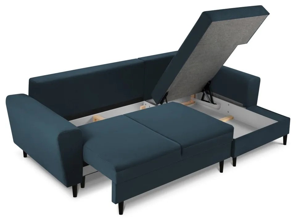 Divano angolare blu scuro allungabile e con contenitore (con penisola a destra/con chaise lounge) con rivestimento in velluto a coste Kyoto – Cosmopolitan Design