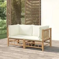 Divani Angolari da Giardino con Cuscini Bianco Crema 2pz Bamb