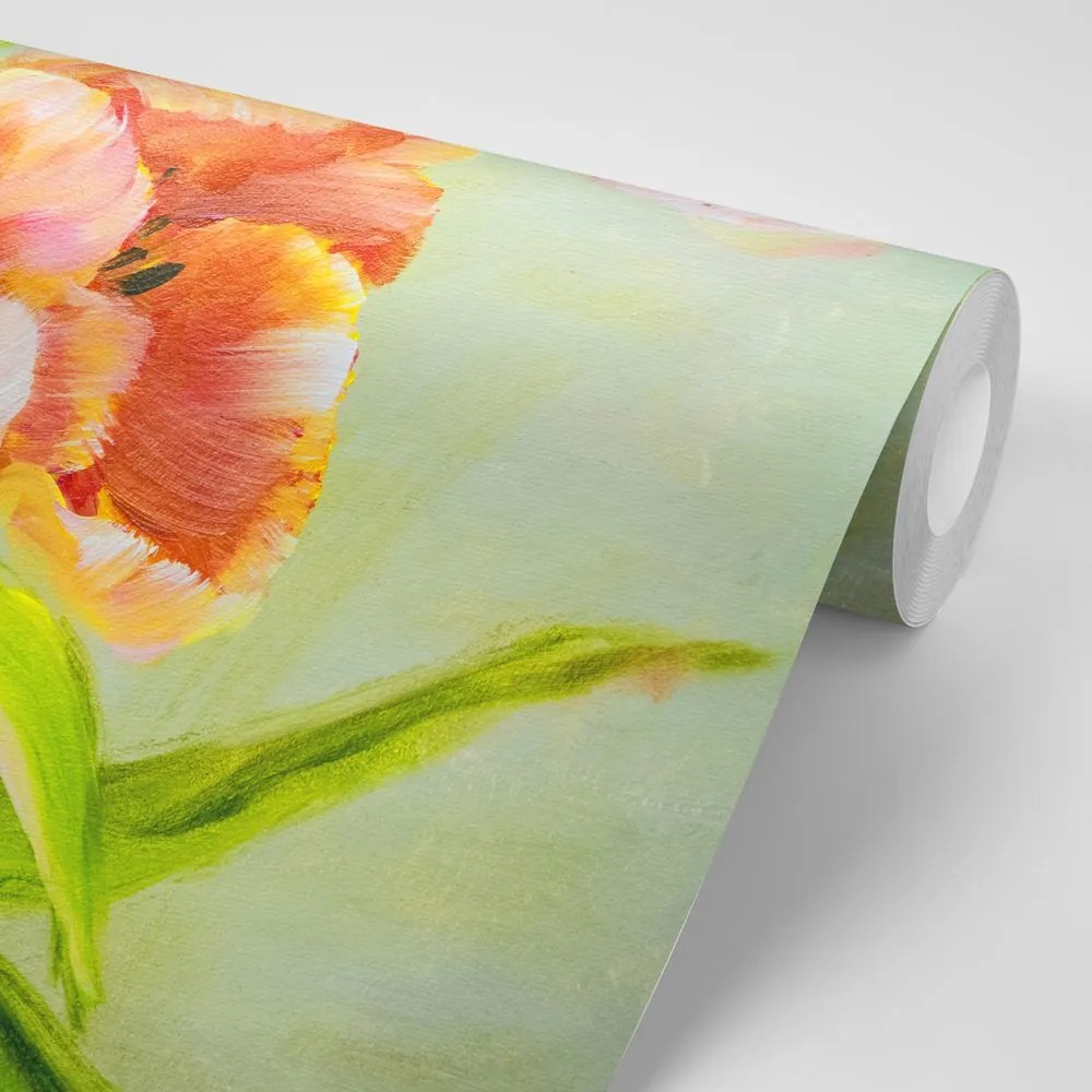 Carta da parati – Tulipani rossi con tocco vintage