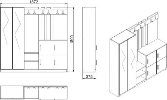 Mobile Da Ingresso Con Attaccapanni Scarpiera 2 Ante E Specchio Rovere E Bianco Rudi
