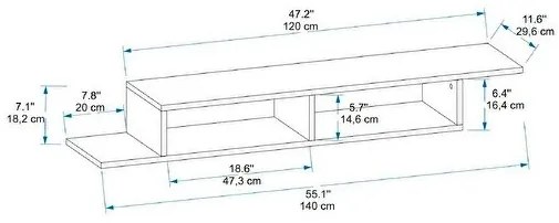 Mobile Porta TV Sospeso 120 Cm Design Moderno Muson Effetto Legno