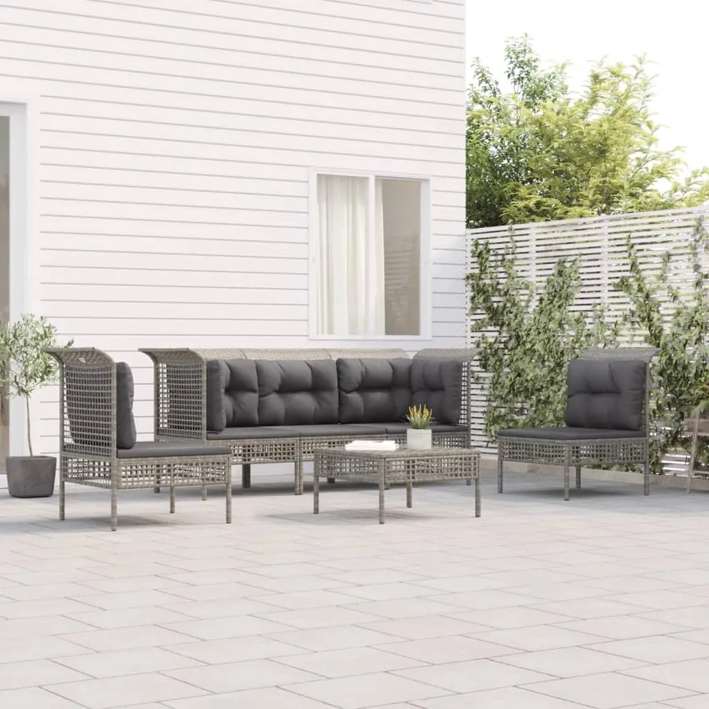 Set divani da giardino 6 pz con cuscini in polyrattan grigio