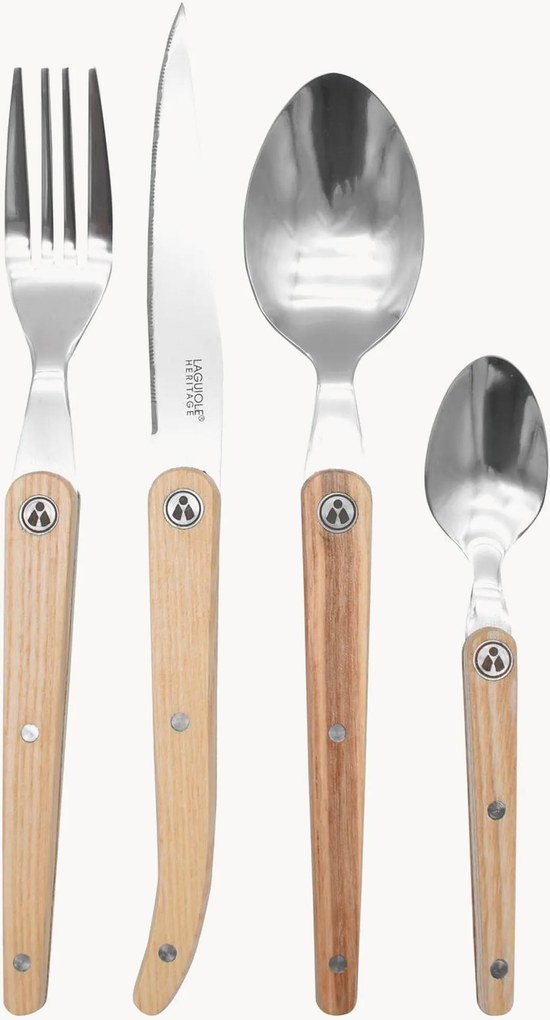 Set di 16 posate in legno di frassino Laguiole
