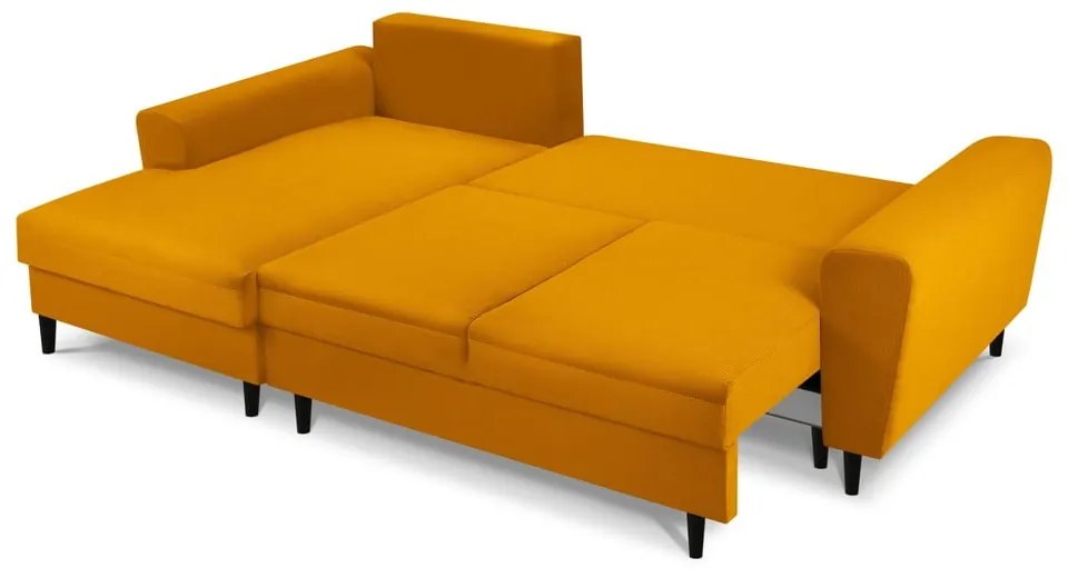 Divano angolare color senape allungabile e con contenitore (con penisola a sinistra/con chaise lounge) con rivestimento in velluto a coste Kyoto – Cosmopolitan Design