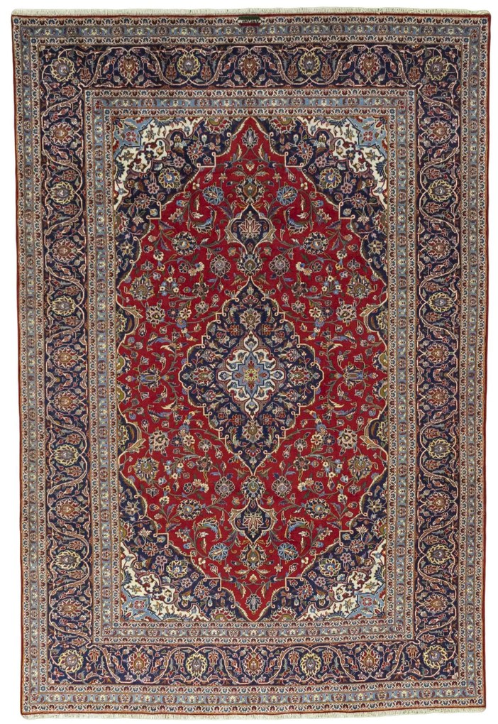 Kashan Tappeto 360x240 Rosso (Iran) Annodato A Mano