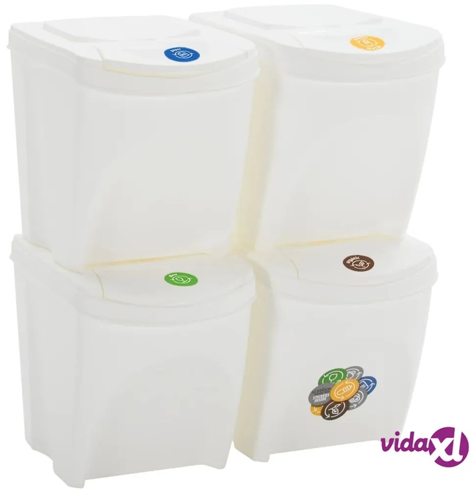 vidaXL Contenitori Impilabili Rifiuti 4 pz Bianco 100 L Polipropilene