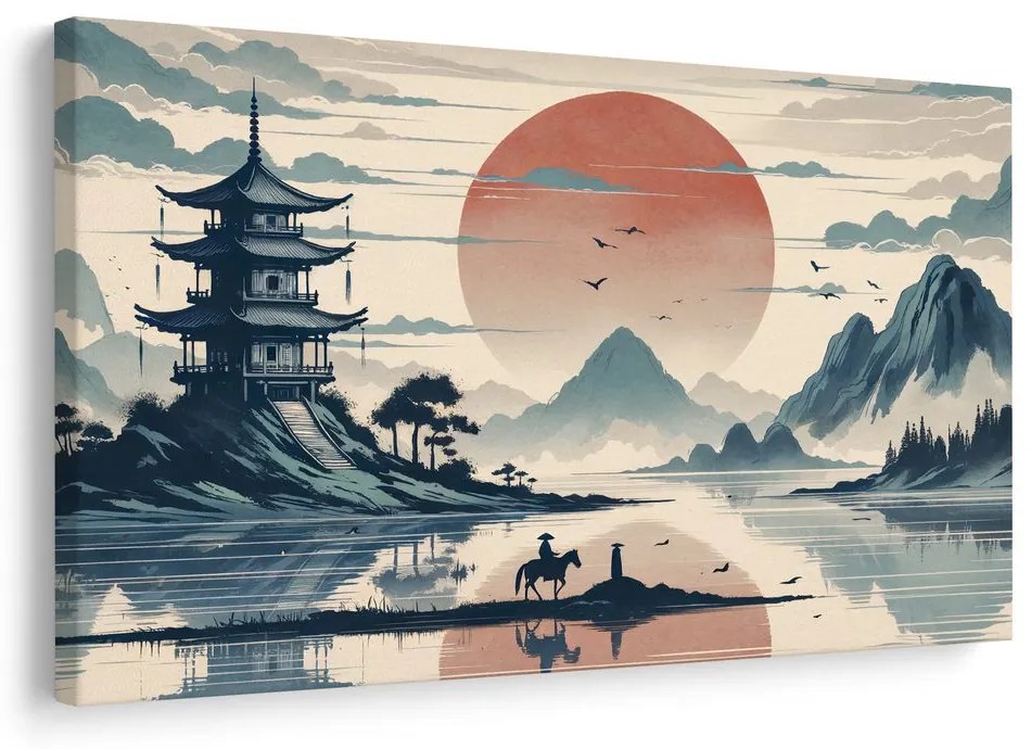 Quadro su tela – Paesaggio giapponese con cavaliere