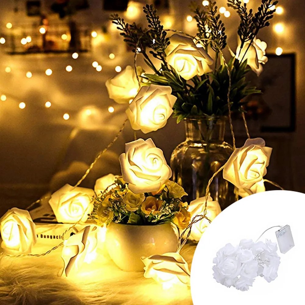 Catena decorata con 10 Rose luminose a Led Bianco Caldo fisso e intermittente 1 metro a batteria Wisdom
