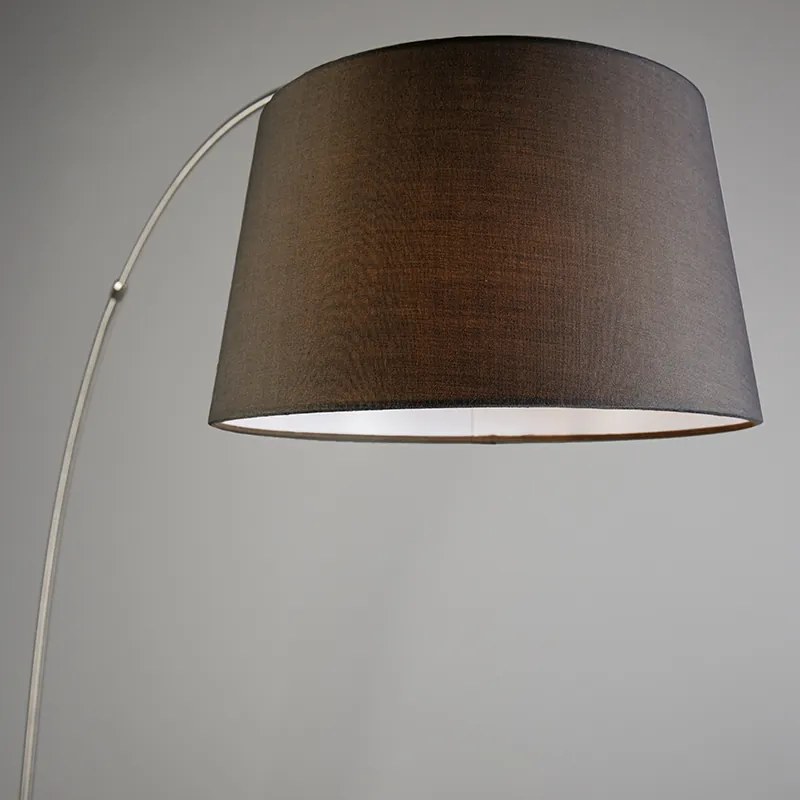 Lampada da terra ad arco moderna in acciaio con paralume in tessuto nero - Arc Basic