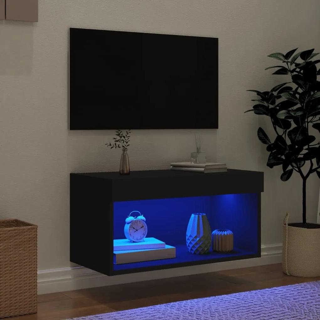 Mobile Porta TV con Luci LED Nero 60x30x30 cm