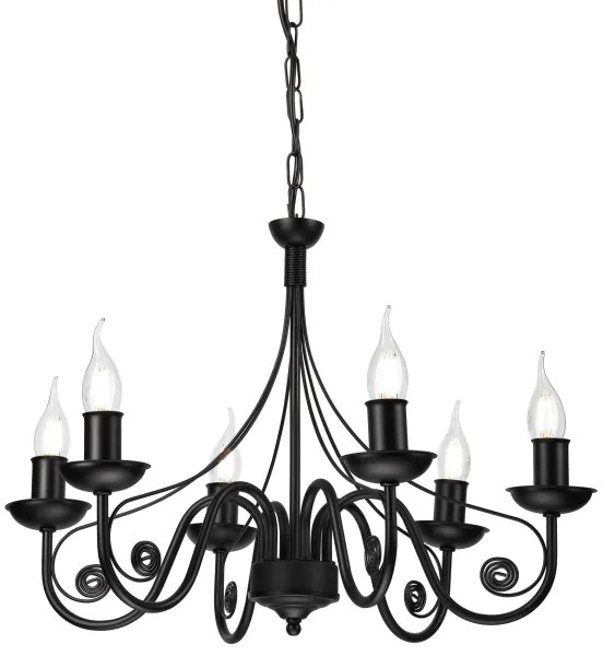 Lampadario a sospensione con catena DONATO 6xE14/40W/230V nero