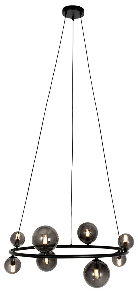 Lampada a sospensione nera con vetro fumé rotondo 8 luci - Monaco