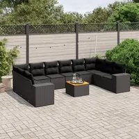 Set Divani da Giardino 11 pz con Cuscini in Polyrattan Nero 3257945