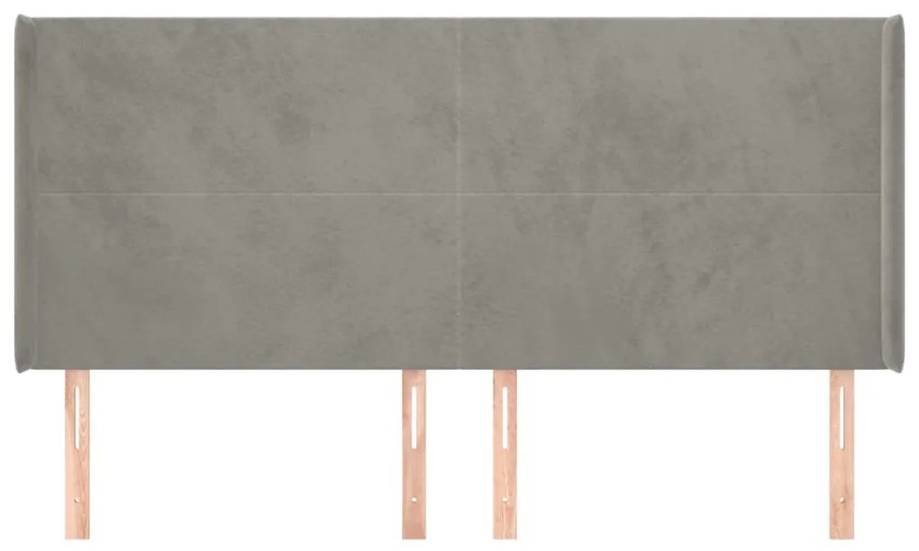 Testiera ad orecchio grigio chiaro 183x16x118/128 cm in velluto