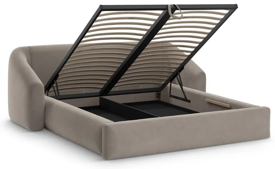 Letto matrimoniale imbottito marrone chiaro con contenitore con rete inclusa 200x200 cm Campi – Cosmopolitan Design