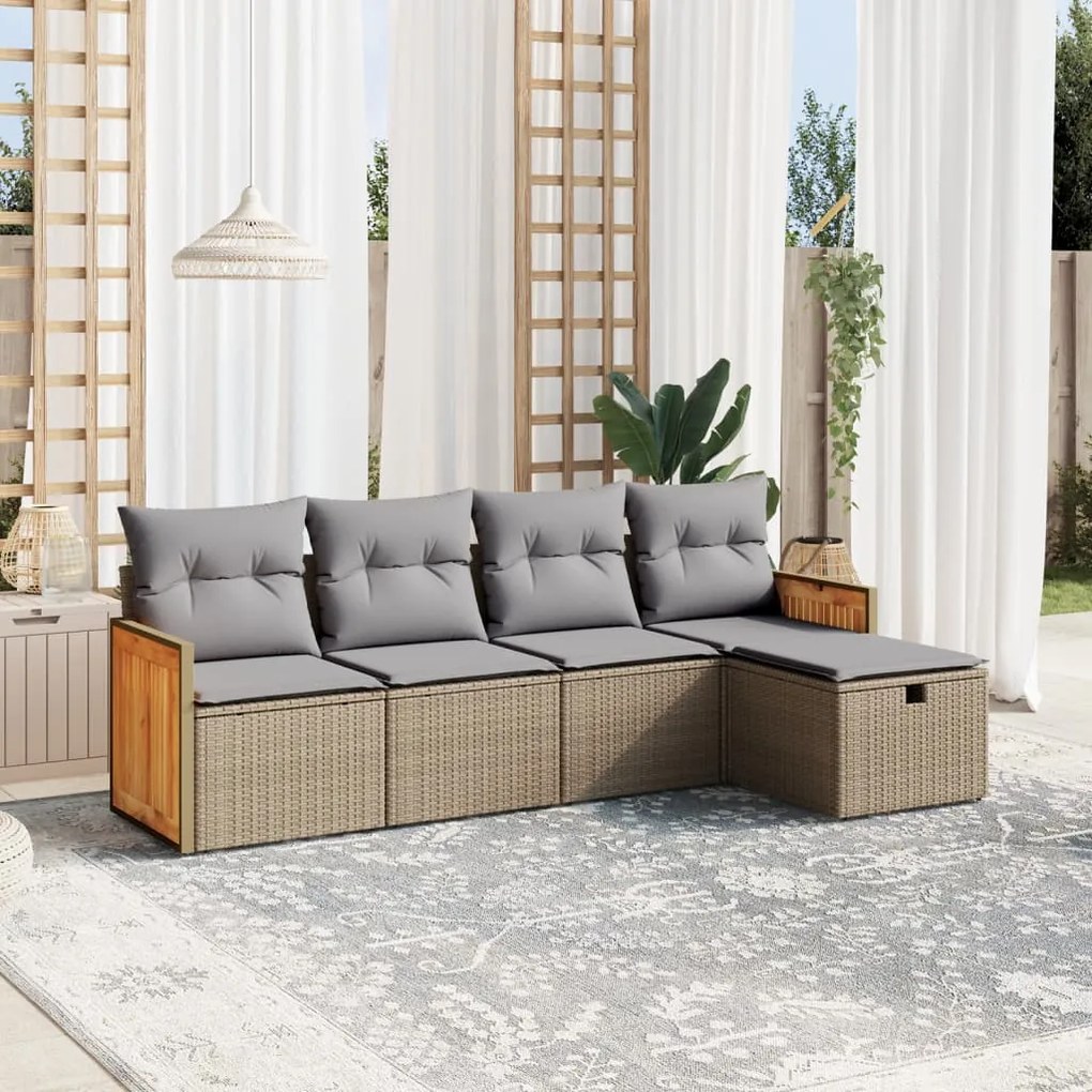 Set divano da giardino 5 pz con cuscini beige misto polyrattan