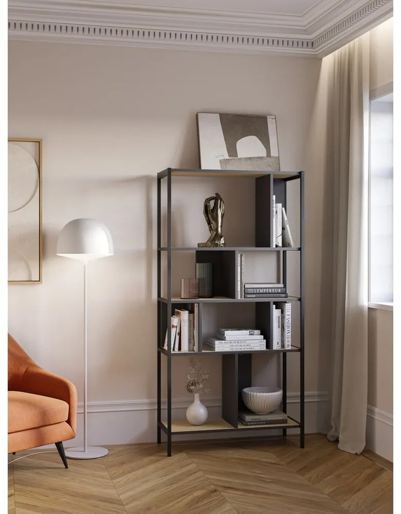 Libreria in rovere decorata in nero e naturale 88x175 cm Alabama - Marckeric