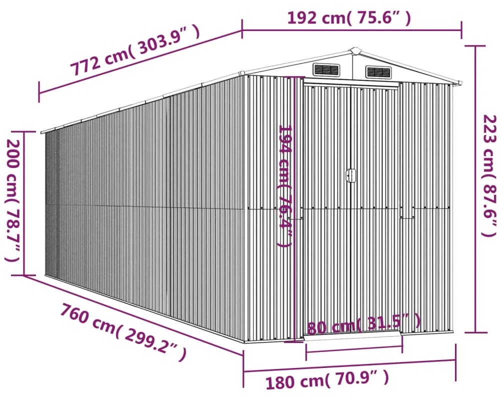 Capanno da Giardino Marrone Scuro 192x772x223cm Acciaio Zincato