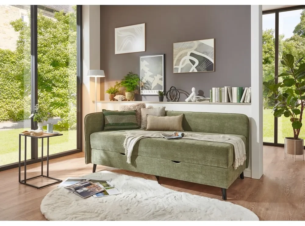 Letto singolo verde imbottito con contenitore 120x200 cm Kiruna